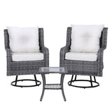 Gardeon 3PC Outdoor Furniture Bistro Set Lounge Wicker Swivel Chairs Table Cushion Grey - Front View