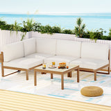 Gardeon 4-Seater Outdoor Sofa Set Wooden Lounge Setting 5PCS - Close-Up Angle