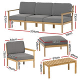 Gardeon 5-Seater Outdoor Sofa Set Wooden Lounge Setting 6PCS - Front View