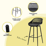 Gardeon 2x Outdoor Bar Stools Plastic Black - Rear View