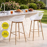 Gardeon 2PC Outdoor Bar Stools Plastic Metal Dining Chair Patio Furniture White - Top-Down View