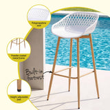 Gardeon 2PC Outdoor Bar Stools Plastic Metal Dining Chair Patio Furniture White - 45-Degree Angle