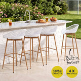Gardeon 4-Piece Outdoor Bar Stools Plastic Metal Dining Chair Balcony White - Top-Down View