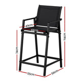 Gardeon 2PC Outdoor Bar Stools Steel Dining Chairs Patio Furniture Garden Black - Front View