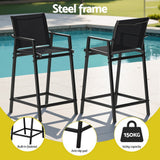 Gardeon 2PC Outdoor Bar Stools Steel Dining Chairs Patio Furniture Garden Black - Top-Down View