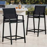 Gardeon 2PC Outdoor Bar Stools Steel Dining Chairs Patio Furniture Garden Black - Close-Up Angle