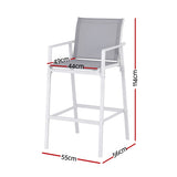 Gardeon 2PC Outdoor Bar Stools Dining Chairs Patio Furniture Garden Steel Textilene White - Front View