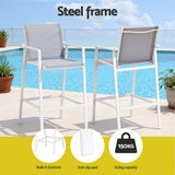 Gardeon 2PC Outdoor Bar Stools Dining Chairs Patio Furniture Garden Steel Textilene White - 45-Degree Angle