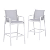 Gardeon 2PC Outdoor Bar Stools Dining Chairs Patio Furniture Garden Steel Textilene White - Low Angle