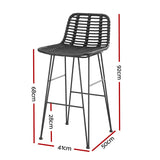 Gardeon 2x Outdoor Bar Stools Rattan Black - Front View