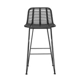 Gardeon 2x Outdoor Bar Stools Rattan Black - Side View