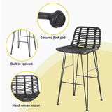 Gardeon 2x Outdoor Bar Stools Rattan Black - 45-Degree Angle