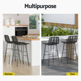 Gardeon 2x Outdoor Bar Stools Rattan Black - Rear View
