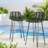 Gardeon 2x Outdoor Bar Stools Rattan Black - Close-Up Angle