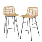 Gardeon set of 2 outdoor wicker bar stools, steel frame, nature