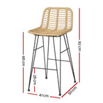 Gardeon set of 2 outdoor wicker bar stools, steel frame, nature, hand-woven wicker seat