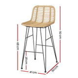 Gardeon 2x Outdoor Bar Stools Rattan Nature - Front View