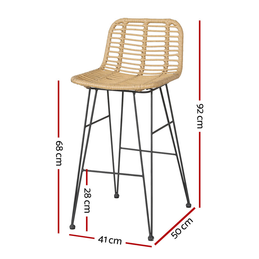 Gardeon set of 2 outdoor wicker bar stools, steel frame, nature, hand-woven wicker seat