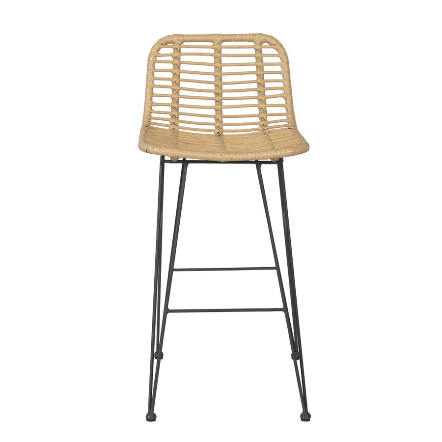 Gardeon set of 2 outdoor wicker bar stools, steel frame, nature, built-in footrest