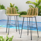 Gardeon 2x Outdoor Bar Stools Rattan Nature - Low Angle