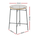 Gardeon Outdoor Bar Table Wicker Dining Bistro Patio Balcony Glass Table Steel - Front View