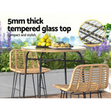Gardeon Outdoor Bar Table Wicker Dining Bistro Patio Balcony Glass Table Steel - Rear View