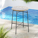 Gardeon Outdoor Bar Table Wicker Dining Bistro Patio Balcony Glass Table Steel - Low Angle