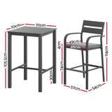 Gardeon 3Pcs Outdoor Bar Set Stools Dining Chairs Table Patio Aluminium Bistro Set Black - Front View