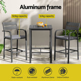 Gardeon 3Pcs Outdoor Bar Set Stools Dining Chairs Table Patio Aluminium Bistro Set Black - Top-Down View