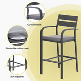 Gardeon 3Pcs Outdoor Bar Set Stools Dining Chairs Table Patio Aluminium Bistro Set Black - 45-Degree Angle