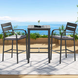 Gardeon 3Pcs Outdoor Bar Set Stools Dining Chairs Table Patio Aluminium Bistro Set Black - Close-Up Angle