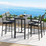 Gardeon Outdoor Bar Set 5-Piece Patio Dining Chairs Aluminium Table Stools - Close-Up Angle