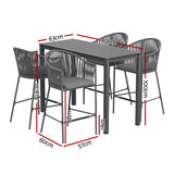 Gardeon 5-Piece Outdoor Bar Set Dining Table Rope Chair Patio Bistro Set - Front View