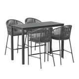 Gardeon 5-Piece Outdoor Bar Set Dining Table Rope Chair Patio Bistro Set - Side View