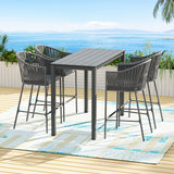 Gardeon 5-Piece Outdoor Bar Set Dining Table Rope Chair Patio Bistro Set - Close-Up Angle