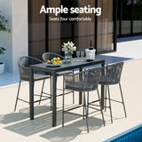 Gardeon 5-Piece Outdoor Bar Set Dining Table Rope Chair Patio Bistro Set - Top-Down View