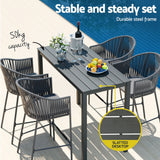 Gardeon 5-Piece Outdoor Bar Set Dining Table Rope Chair Patio Bistro Set - 45-Degree Angle