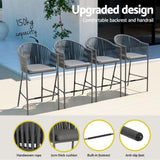 Gardeon 5-Piece Outdoor Bar Set Dining Table Rope Chair Patio Bistro Set - Rear View