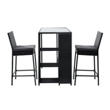 Gardeon 3-Piece Outdoor Bar Set Patio Dining Chairs Wicker Table Stools - Side View