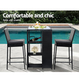 Gardeon 3-Piece Outdoor Bar Set Patio Dining Chairs Wicker Table Stools - 45-Degree Angle