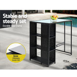Gardeon 3-Piece Outdoor Bar Set Patio Dining Chairs Wicker Table Stools - Rear View