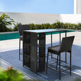 Gardeon 3-Piece Outdoor Bar Set Patio Dining Chairs Wicker Table Stools - Low Angle
