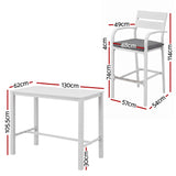 Gardeon Outdoor Bar Set 5-Piece Patio Dining Chairs Aluminium Table Stools White - Front View
