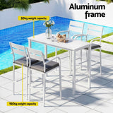 Gardeon Outdoor Bar Set 5-Piece Patio Dining Chairs Aluminium Table Stools White - Top-Down View