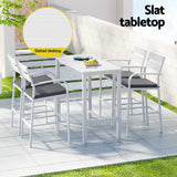 Gardeon Outdoor Bar Set 5-Piece Patio Dining Chairs Aluminium Table Stools White - Rear View