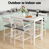 Gardeon Outdoor Bar Set 5-Piece Patio Dining Chairs Aluminium Table Stools White - Close-Up Angle