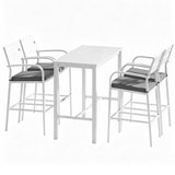 Gardeon Outdoor Bar Set 5-Piece Patio Dining Chairs Aluminium Table Stools White - Low Angle