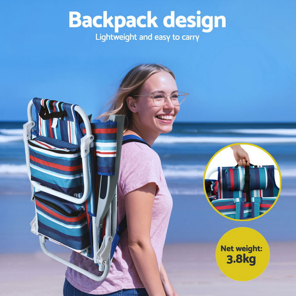 Gardeon Outdoor Chairs Beach Chair Backpack Cooler Storage Lightweight Fishing Blue