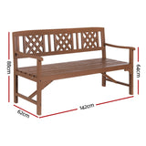 Gardeon Outdoor Garden Bench Wooden Chair 3 Seat Patio Furniture Lounge Natural - Front View
