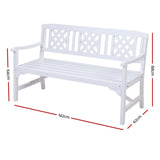 Gardeon Outdoor Garden Bench Wooden Chair 3 Seat Patio Furniture Lounge White - Front View